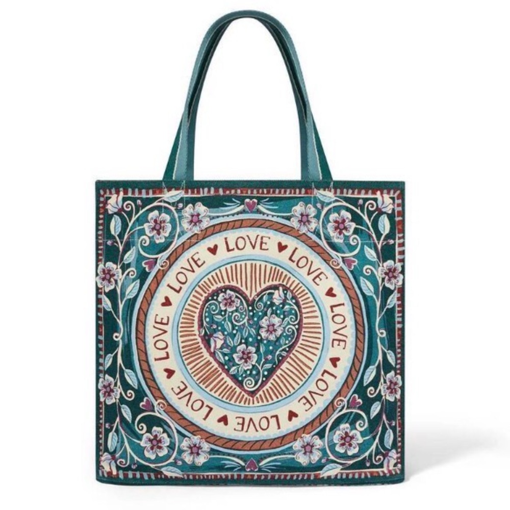 Brighton Bella Tile Canvas Tote NWT Teal Burgundy Cream
